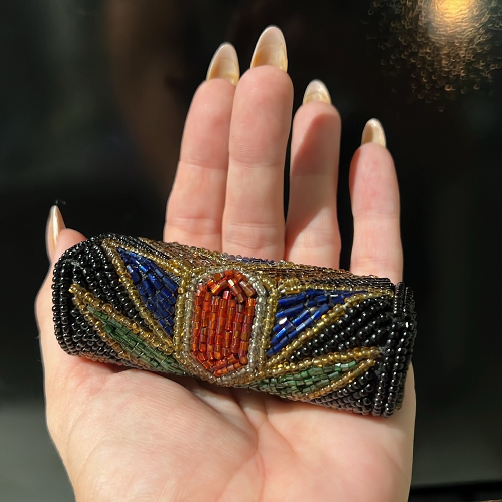 Vintage peacock fully beaded lipstick holder Victory multi color pride - Picture 3 of 6